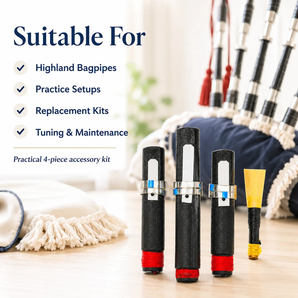 Bagpipe drone reed set size comparison – compatible with all Great Highland Bagpipes