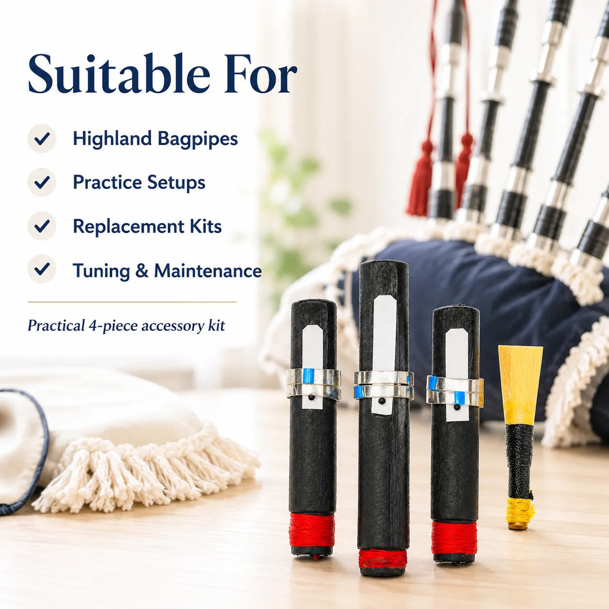 Bagpipe drone reed set size comparison – compatible with all Great Highland Bagpipes