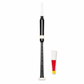 Black ivory practice chanter side view – beginner Highland bagpipe trainer with ivory mounts by Glenor Heritage