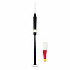 Black ivory practice chanter side view – beginner Highland bagpipe trainer with ivory mounts by Glenor Heritage