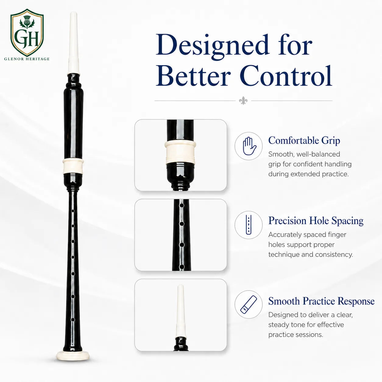 Black Ivory Practice Chanter – Beginner Bagpipe Practice Chanter | Glenor Heritage
