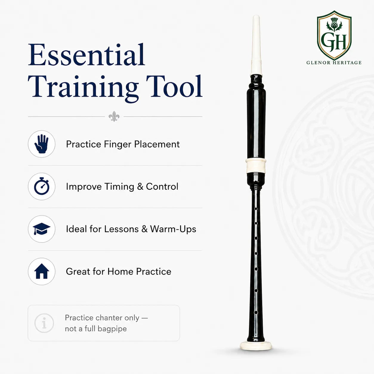 Black Ivory Practice Chanter – Beginner Bagpipe Practice Chanter | Glenor Heritage