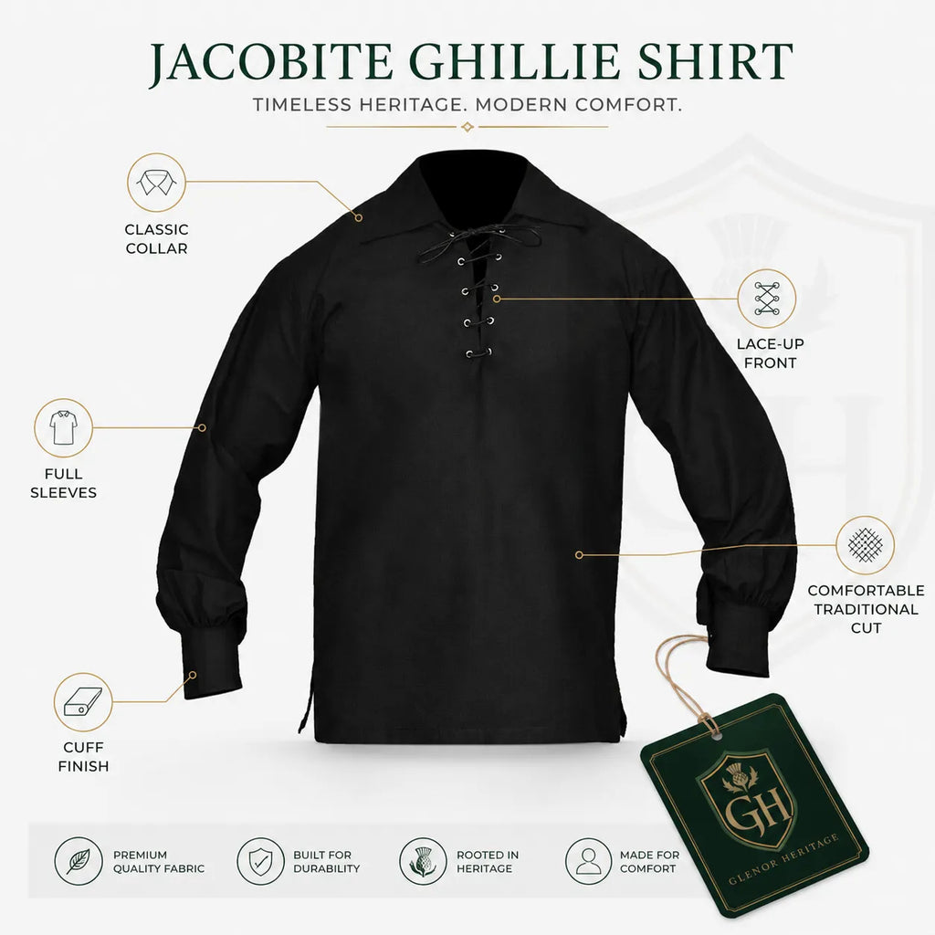 Black Jacobite Ghillie Shirt – Traditional Scottish Highland Wear | Glenor Heritage