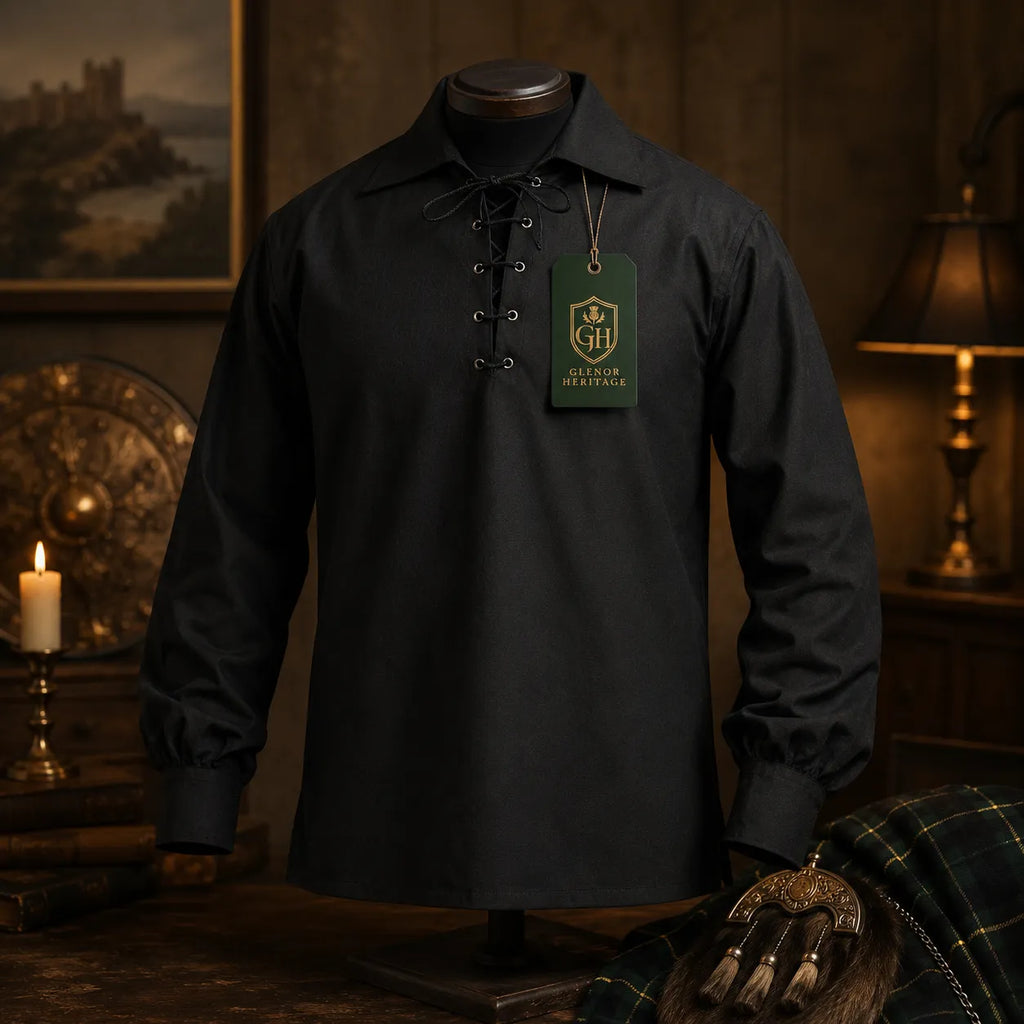 Black Jacobite Ghillie Shirt – Traditional Scottish Highland Wear | Glenor Heritage