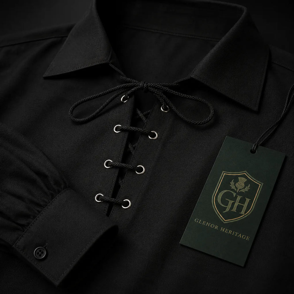 Black Jacobite Ghillie Shirt – Traditional Scottish Highland Wear | Glenor Heritage