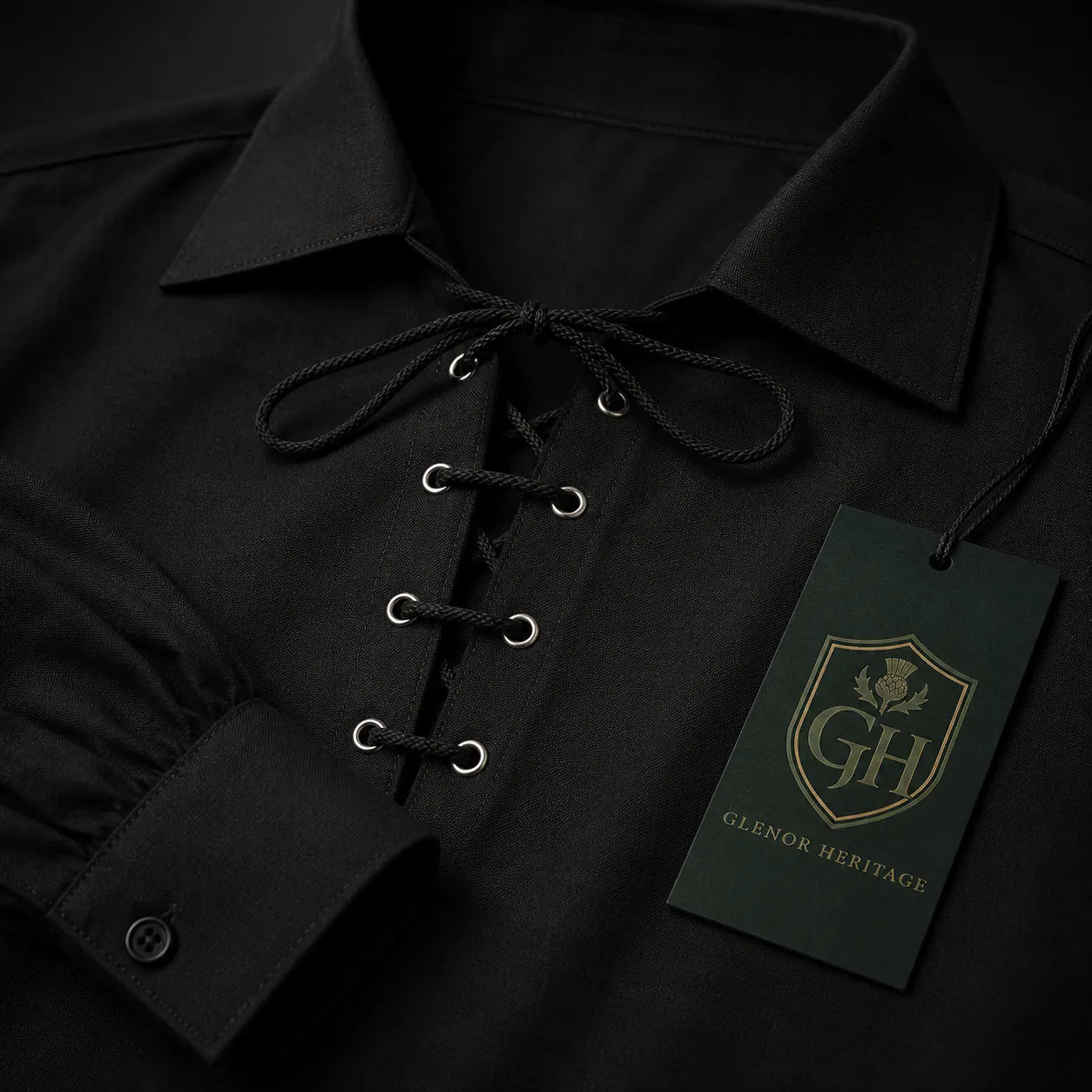 Black Jacobite Ghillie Shirt – Traditional Scottish Highland Wear | Glenor Heritage