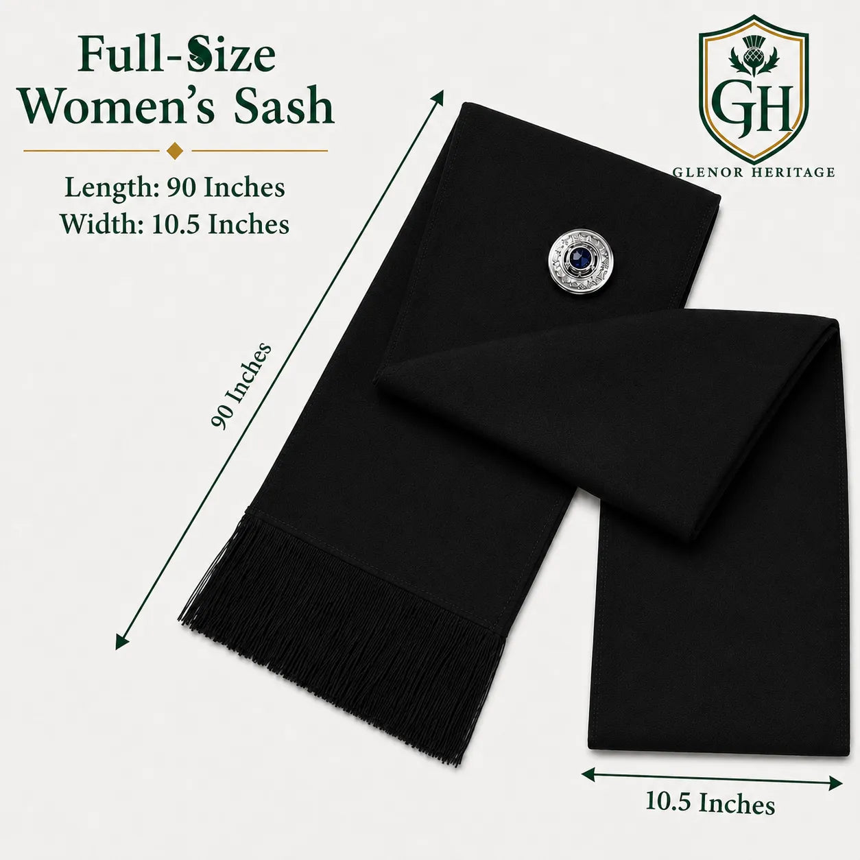 Glenor Heritage Black Women's Highland Sash fringe and edge detail close-up