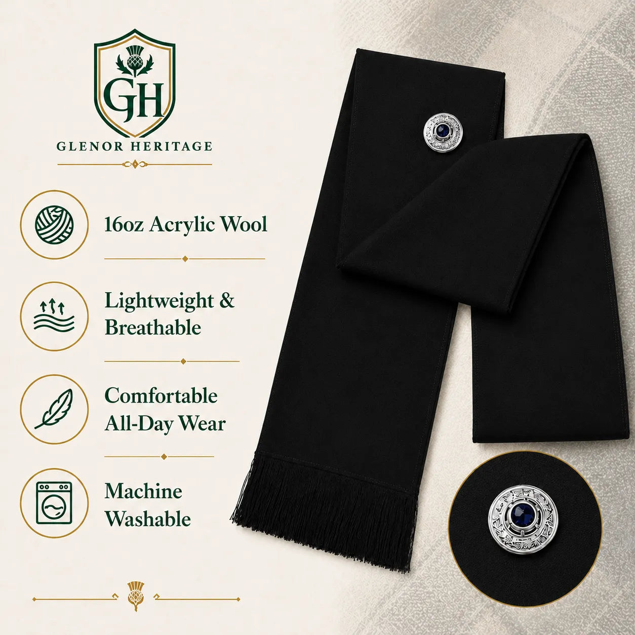 Black Women’s Highland Sash – Full Size Formal Scottish Sash | Glenor Heritage