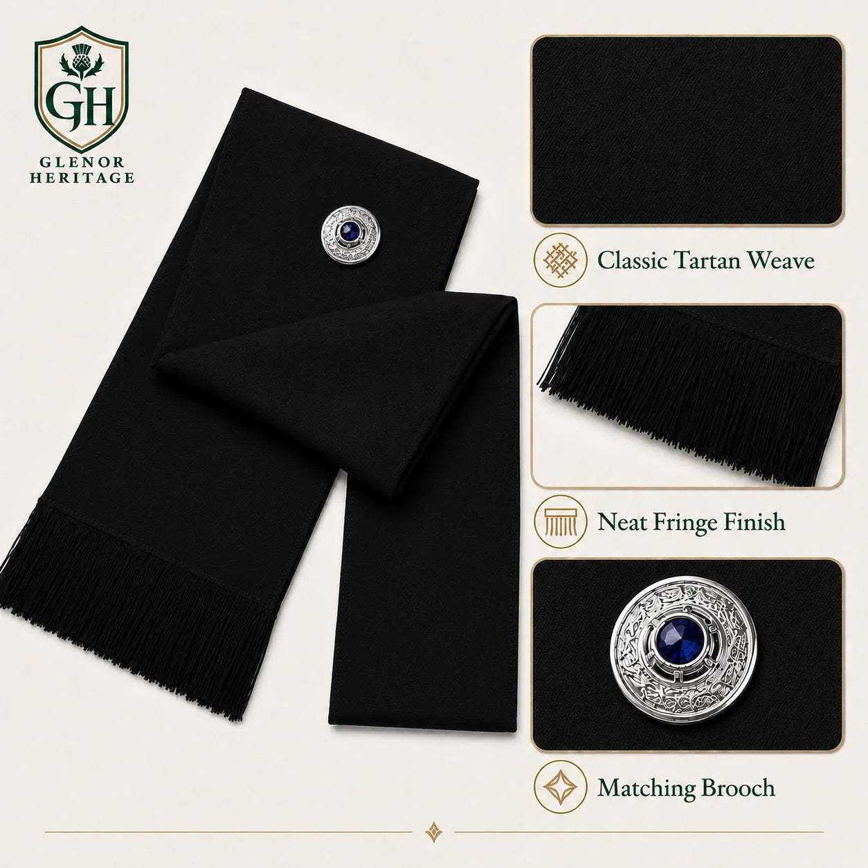 Black Women’s Highland Sash – Full Size Formal Scottish Sash | Glenor Heritage