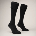 Black kilt hose side view – traditional ribbed Highland socks in black for formal Scottish dress by Glenor Heritage