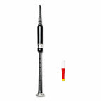 Black silver black tip practice chanter side view – Highland bagpipe trainer with silver mounts and black tip by Glenor Heritage
