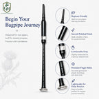 Black practice chanter finger holes close-up showing precision hole placement for Highland bagpipe fingering