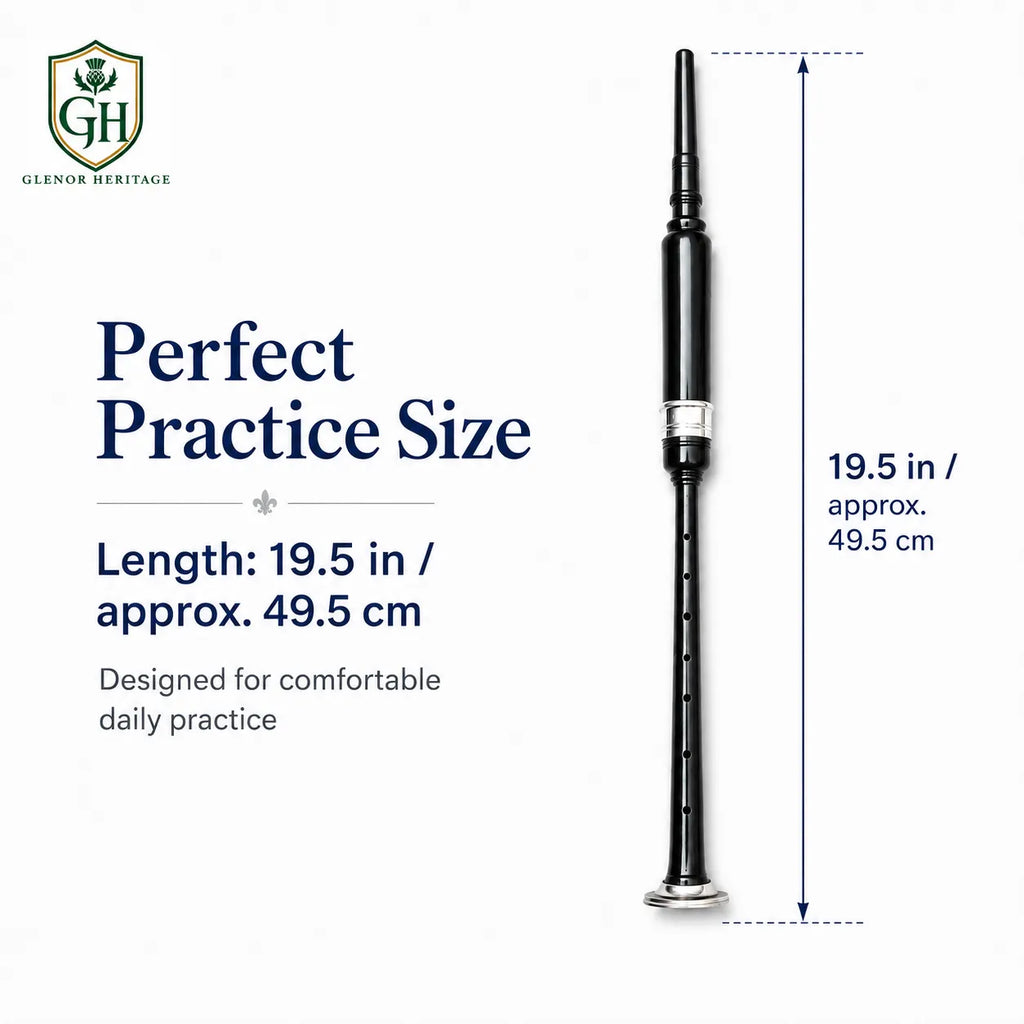 Black Practice Chanter with Silver Mounts & Black Tip | Glenor Heritage