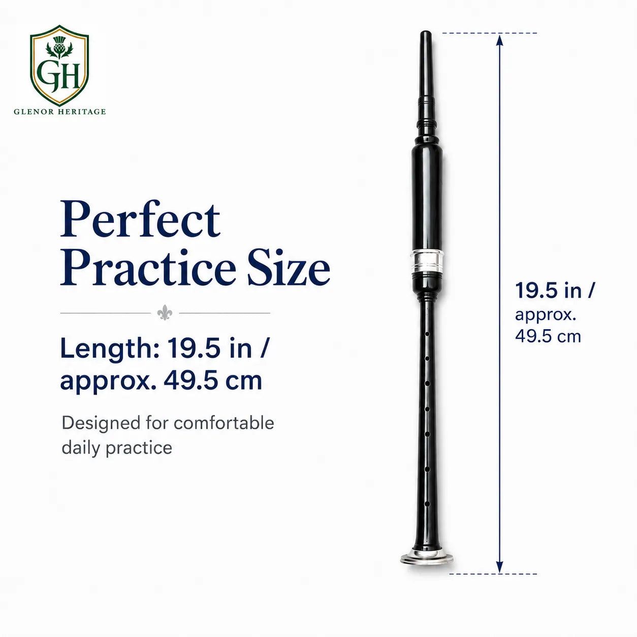 Black Practice Chanter with Silver Mounts & Black Tip | Glenor Heritage