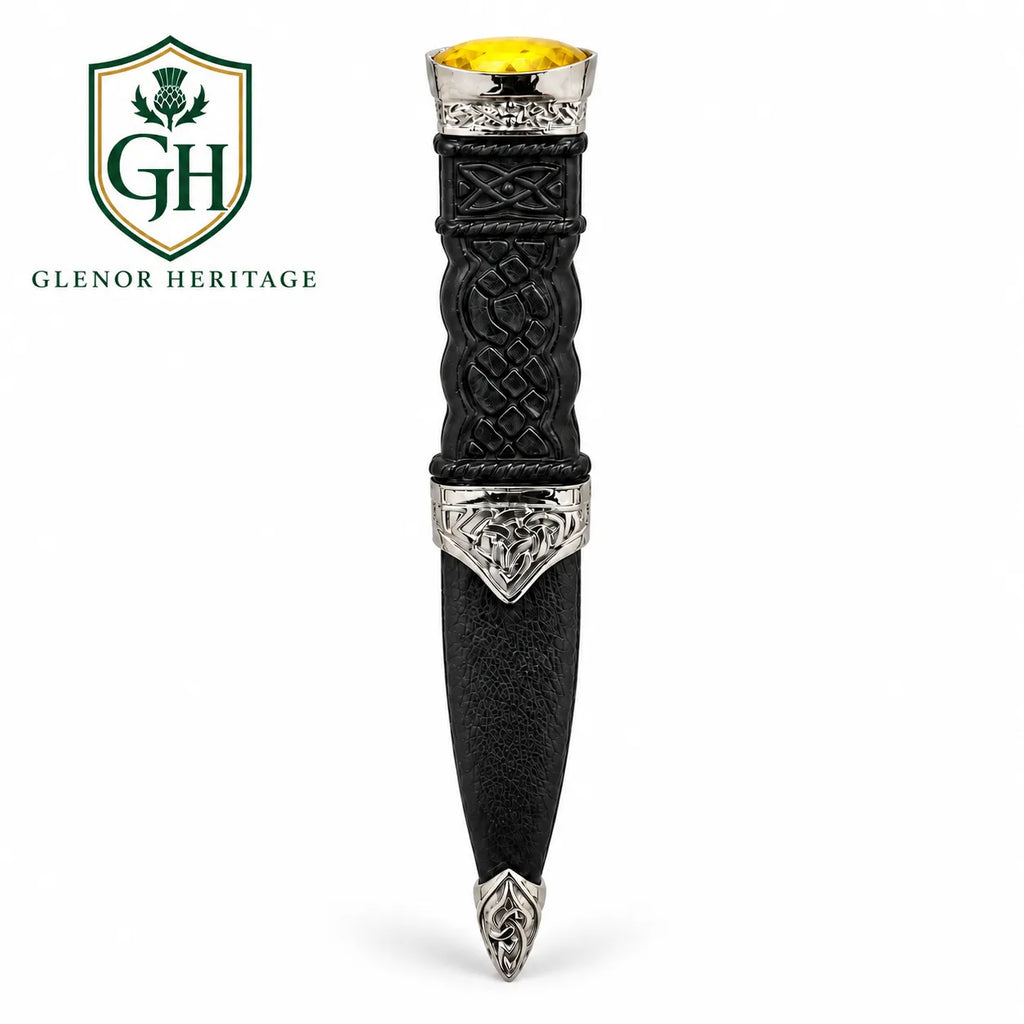 Black & Silver Sgian Dubh with Yellow Gem – Scottish Highland Kilt Accessory