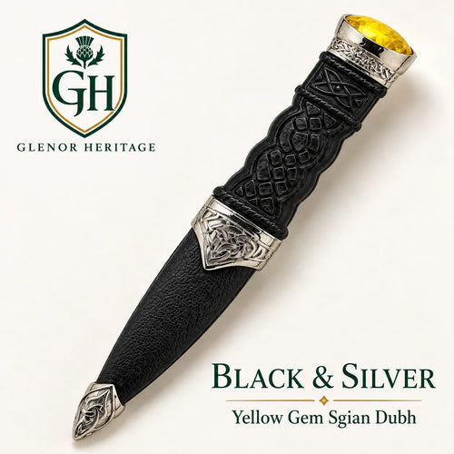 Black & Silver Sgian Dubh with Yellow Gem – Scottish Highland Kilt Accessory