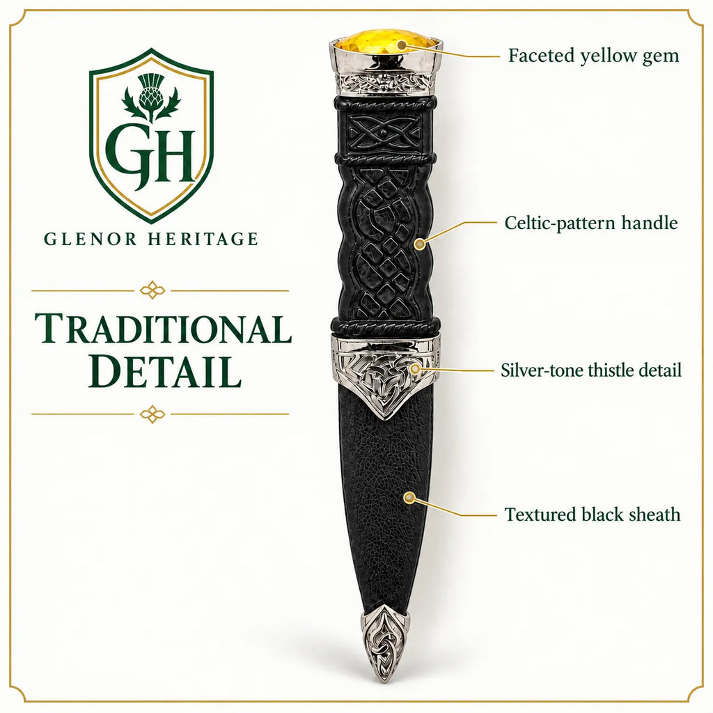 Black & Silver Sgian Dubh with Yellow Gem – Scottish Highland Kilt Accessory