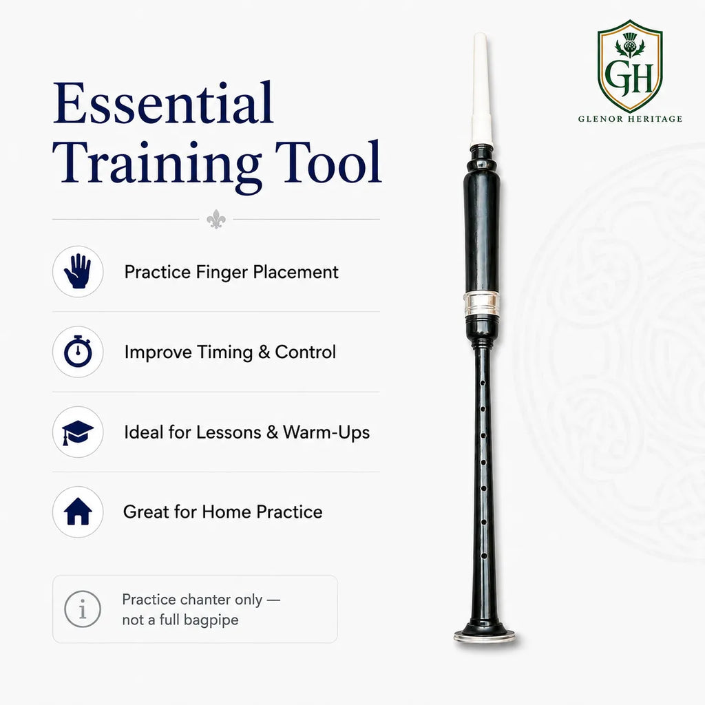 Black practice chanter finger holes close-up – Scottish bagpipe beginner practice instrument
