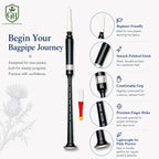 Black silver white tip chanter full length showing sleek black body silver mounts and bright white tip