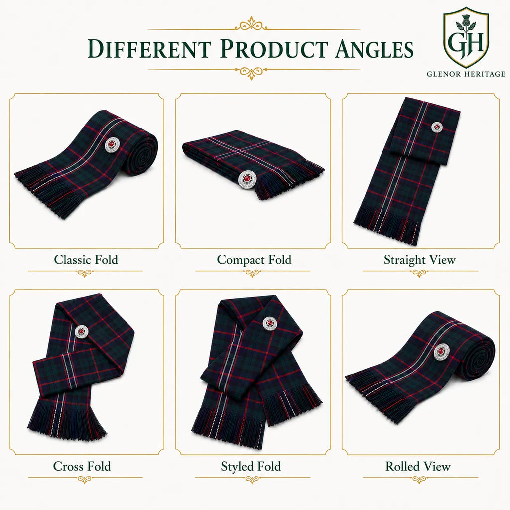 Black Stewart Tartan Sash close-up showing dark tartan pattern and premium fabric quality