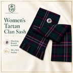 Black Stewart sash side drape view – full-size Scottish Highland sash for formal clan and dress events