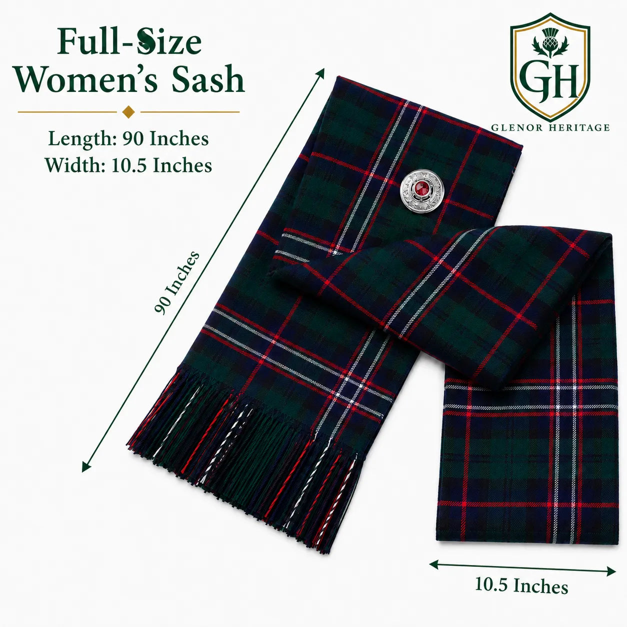 Black Stewart Tartan Sash – Full Size Women’s Highland Sash | Glenor Heritage