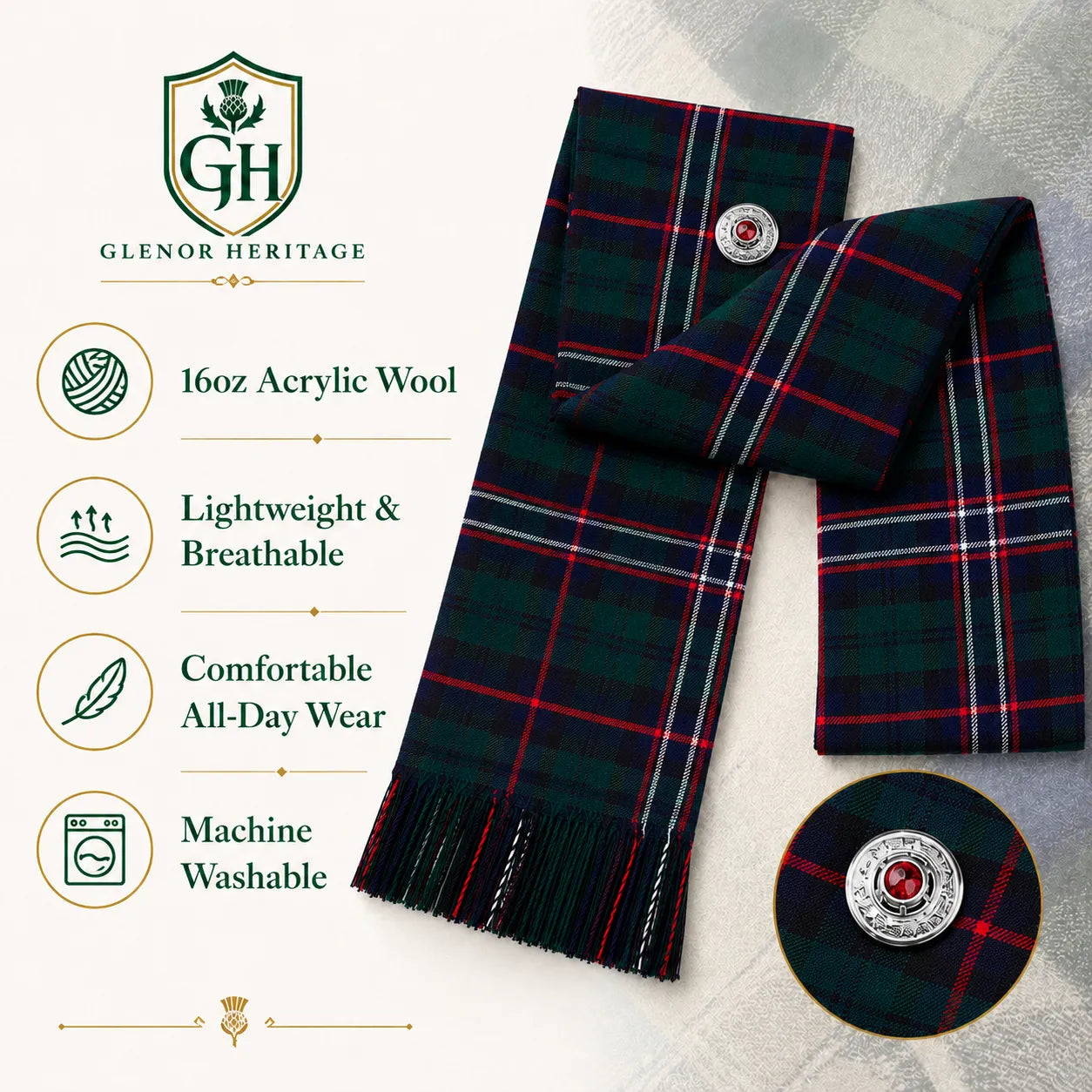 Black Stewart Tartan Sash – Full Size Women’s Highland Sash | Glenor Heritage