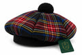 Black Stewart Tartan Tam O' Shanter Hat – Traditional Scottish Highland Bonnet with Pom for Men & Women