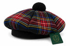 Black Stewart Tartan Tam O' Shanter Hat – Traditional Scottish Highland Bonnet with Pom for Men & Women