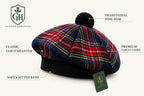 Black Stewart Tartan Tam O' Shanter Hat – Traditional Scottish Highland Bonnet with Pom for Men & Women