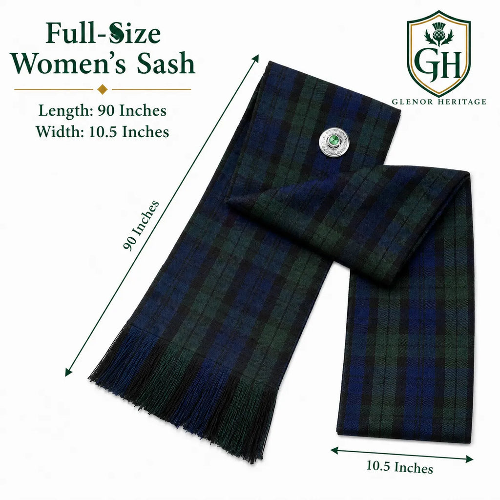 Black Watch Tartan Sash – Full Size Women’s Highland Sash | Glenor Heritage