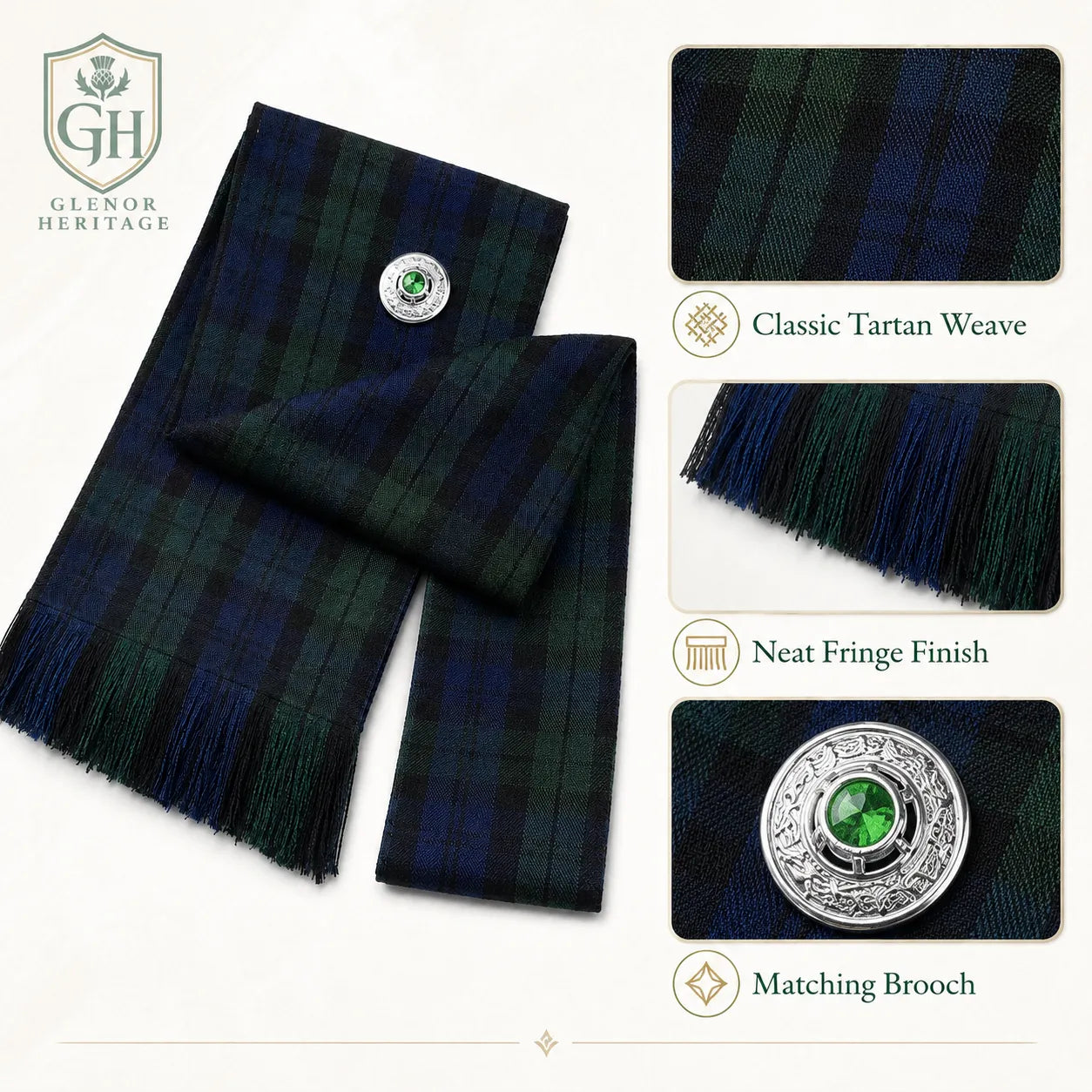 Black Watch Tartan Sash – Full Size Women’s Highland Sash | Glenor Heritage