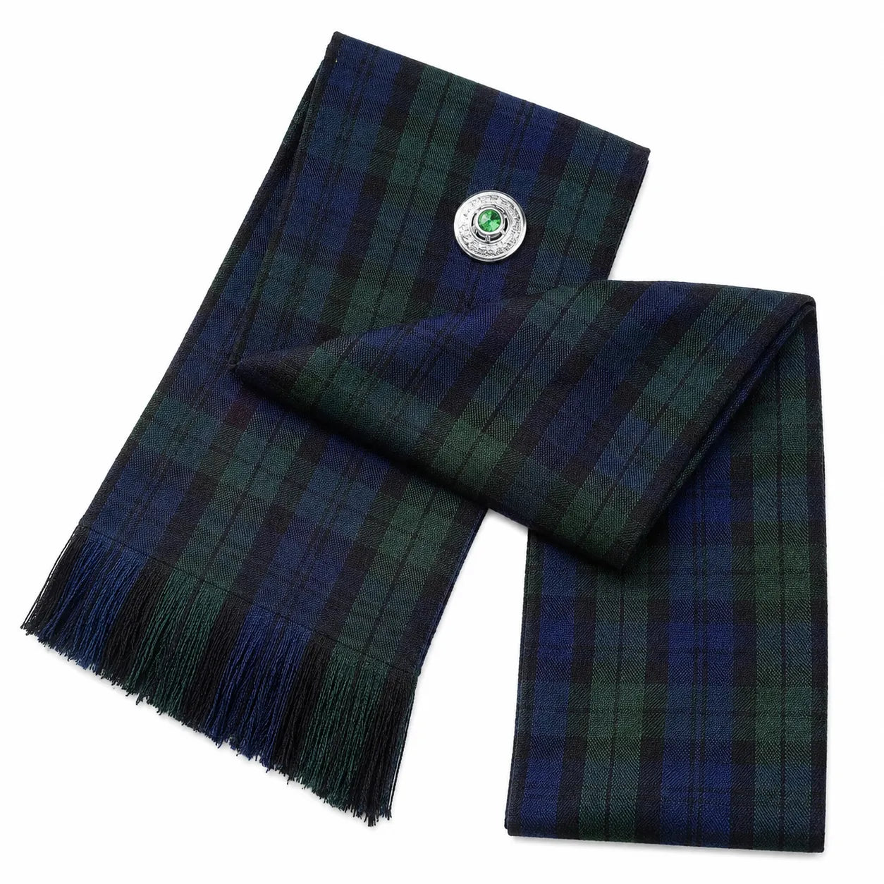 Black Watch Tartan Sash front view – full-size women's Highland sash in deep navy and green plaid by Glenor Heritage