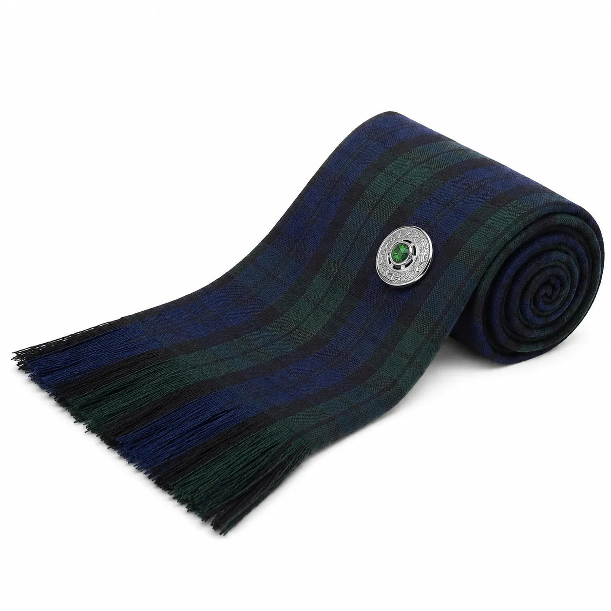 Black Watch Tartan Sash close-up showing deep navy green and black plaid pattern and fabric texture