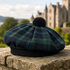 Black Watch Tartan Tam O' Shanter Hat – Traditional Scottish Highland Bonnet with Pom for Men & Women