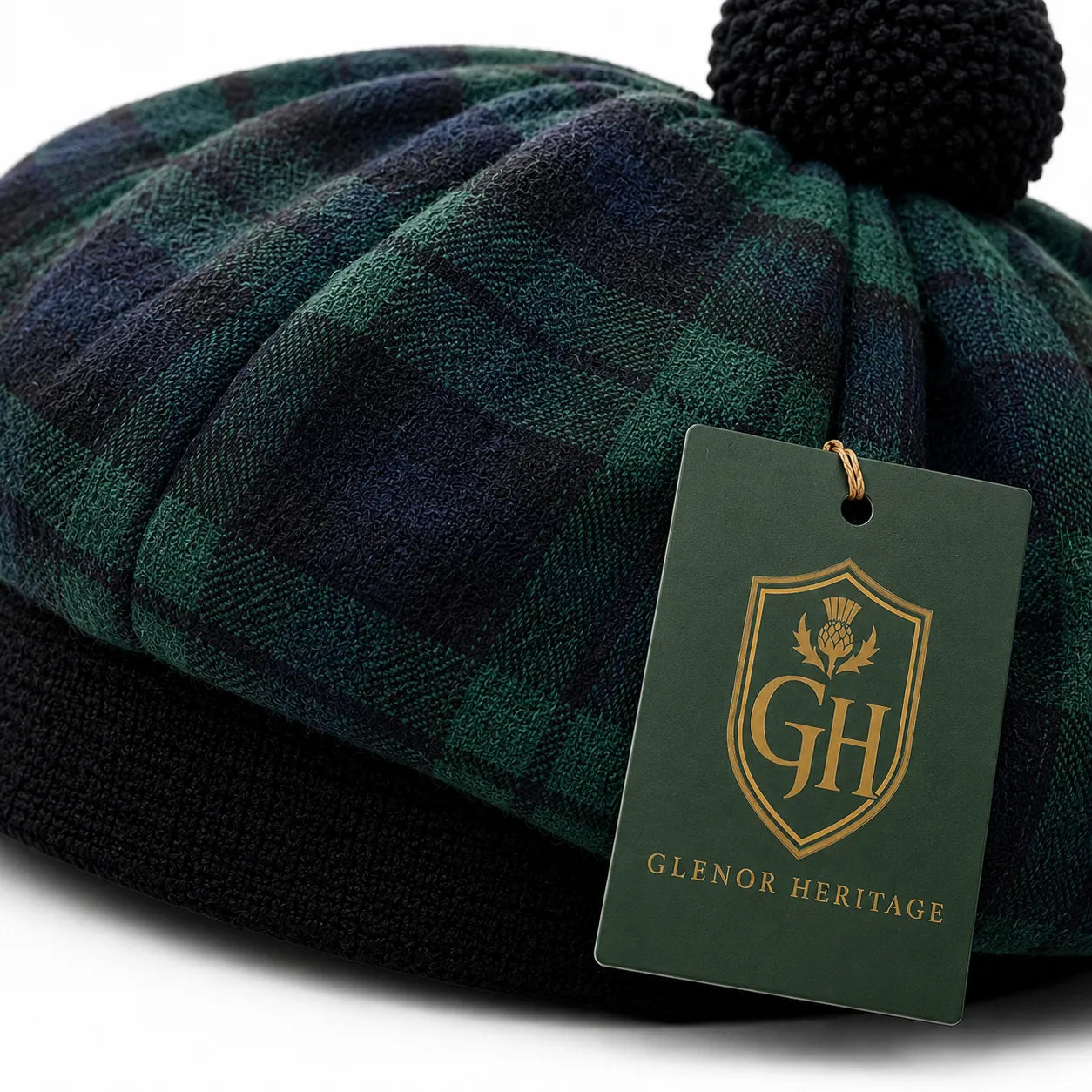 Black Watch Tartan Tam O' Shanter Hat – Traditional Scottish Highland Bonnet with Pom for Men & Women