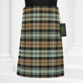 Black Watch Weather tartan kilt front view – weathered navy and green plaid with leather straps