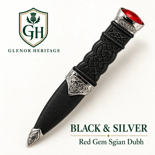 Black & Silver Red Gem Sgian Dubh – Scottish Highland Dress Accessory