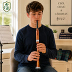 Glenor Heritage brown silver black tip practice chanter bell and bottom mount close-up detail