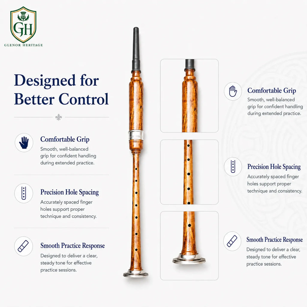 Brown Silver Practice Chanter with Black Tip – Beginner Bagpipe Trainer | Glenor Heritage