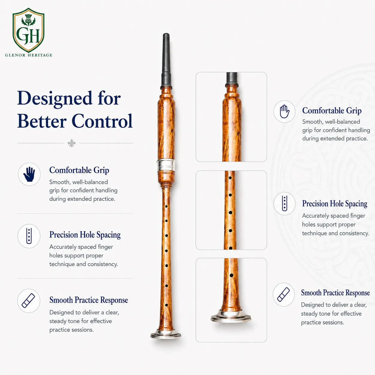 Brown Silver Practice Chanter with Black Tip – Beginner Bagpipe Trainer | Glenor Heritage