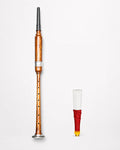 Brown silver practice chanter with black tip front view – beginner Highland bagpipe trainer by Glenor Heritage
