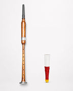 Brown silver practice chanter with black tip front view – beginner Highland bagpipe trainer by Glenor Heritage