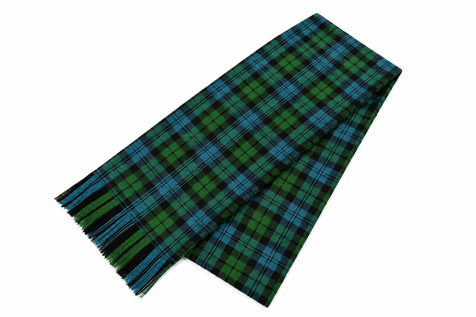 Campbell Ancient Tartan Sash front view – full-size women's Highland sash in muted clan tartan by Glenor Heritage