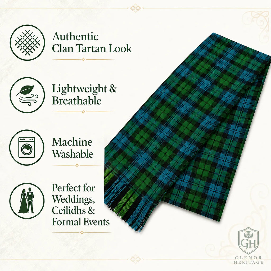 Campbell Ancient sash side drape view – full-size Scottish tartan sash for weddings and clan gatherings