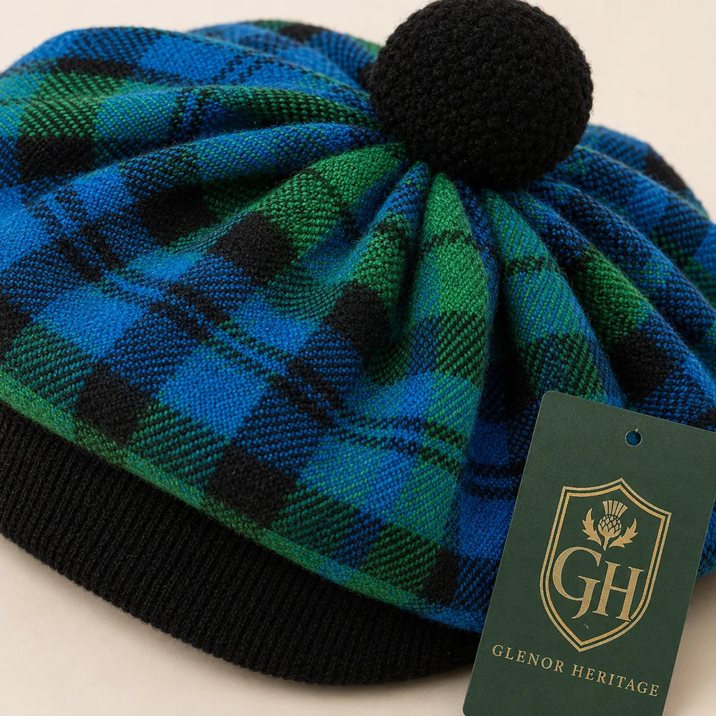 Campbell Ancient Tartan Tam O' Shanter Hat – Traditional Scottish Highland Bonnet with Black Pom