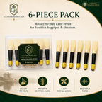 Bagpipe cane reeds close-up showing natural cane material and precision cut tip for rich tone