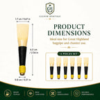 Set of 6 Highland bagpipe chanter cane reeds laid out – replacement reeds for practice and pipe band
