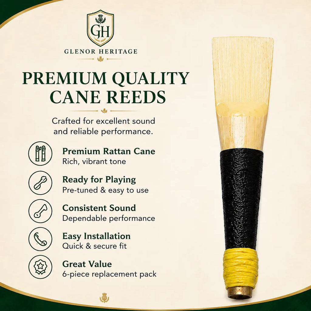 Cane bagpipe chanter reed side profile – natural cane construction for authentic Highland bagpipe sound
