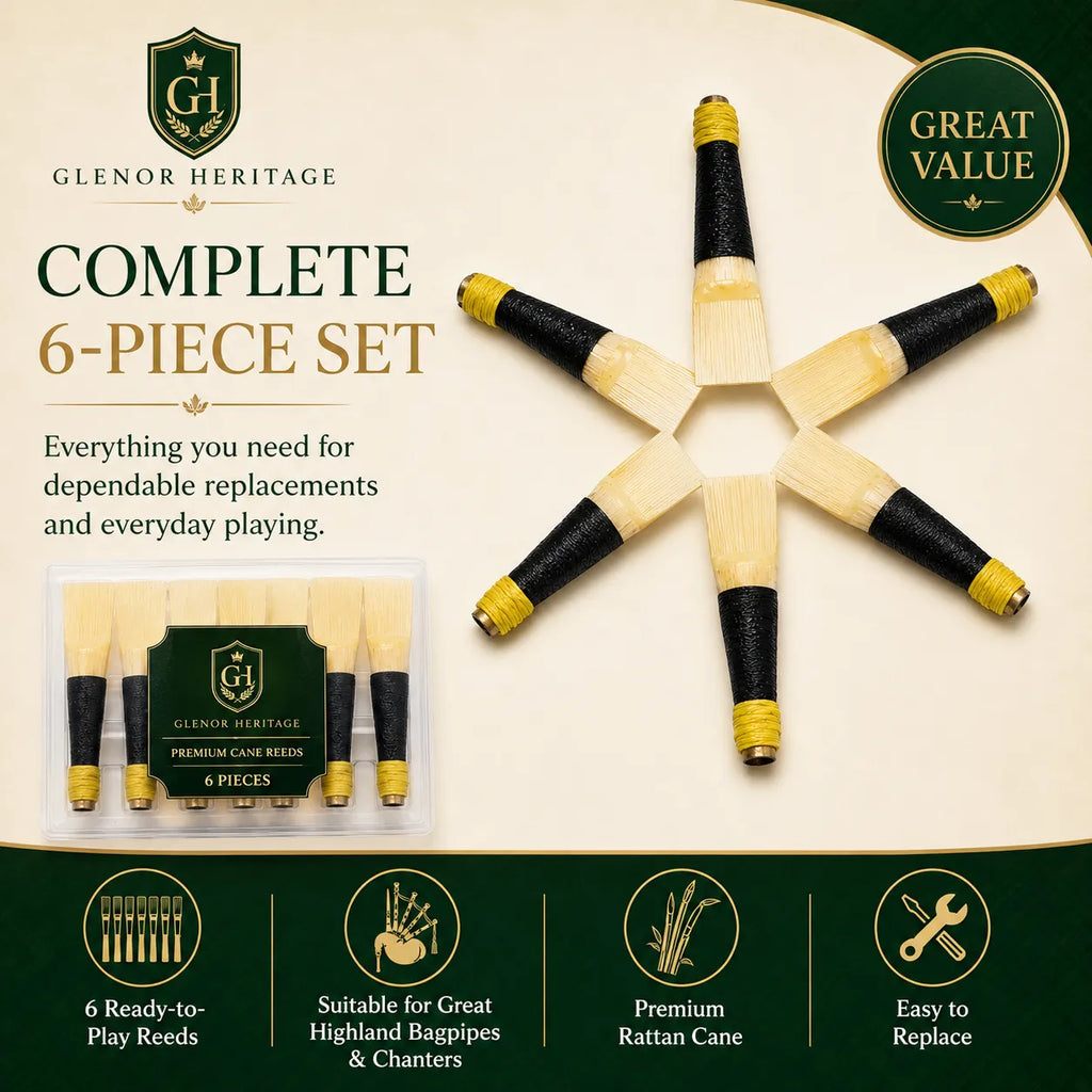 6 Piece Bagpipe Cane Reeds Set – Great Highland Pipe Chanter | Glenor Heritage